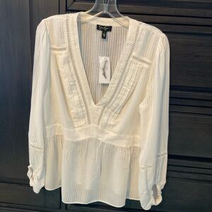 Jessica Simpson Peasant Style Top, Size L, Sheer White Stripe, NWT